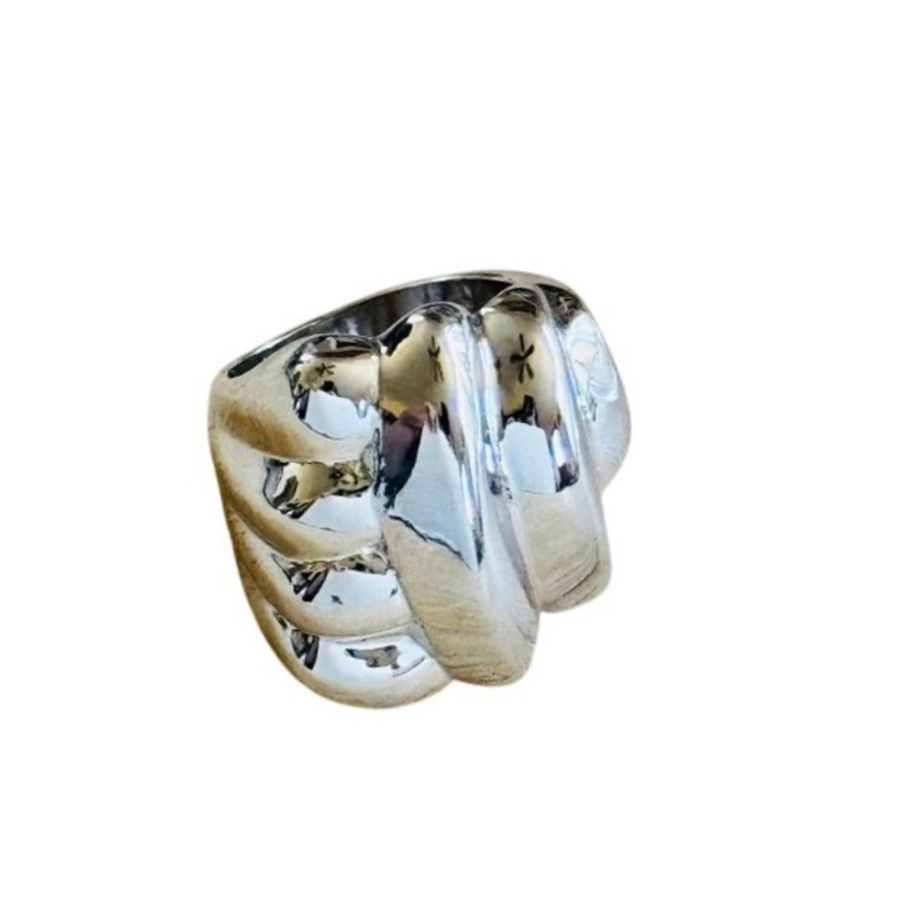 VTG 18k White Gold Electroplated Cocktail Ring Silver Chunky Modernist 70s Sz5